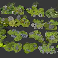 Small Garden Ornamental Pieces With Lush Green Plants Stones And Moss