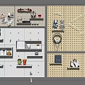 Creative Wall Decor With Pegboard Shelves And Stylish Decorative Items 3d model