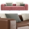 Modern Sofas Beige Fabric And Brown Leather With Grey Cream Cushions Stylish Design