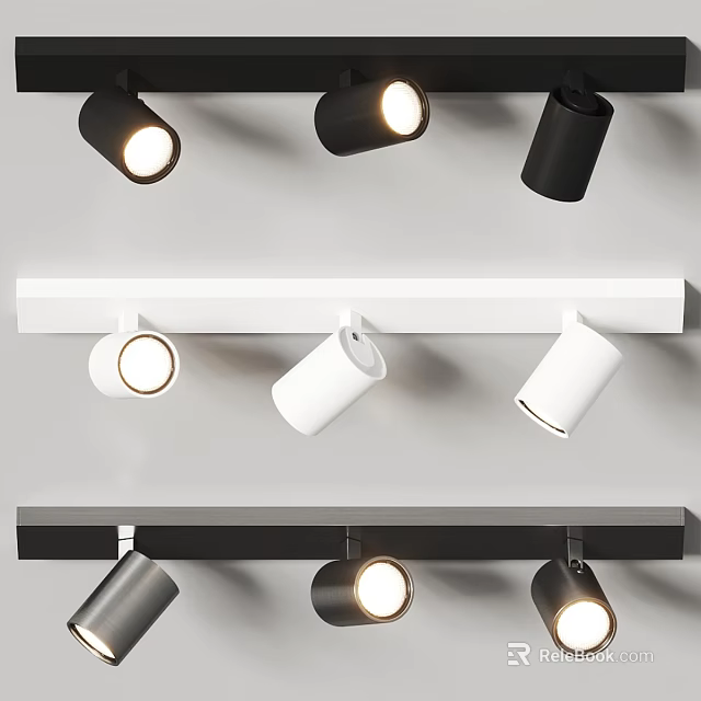 Modern Black And White Track Mounted Adjustable LED Downlights And Spotlights For Home Lighting 3d model 