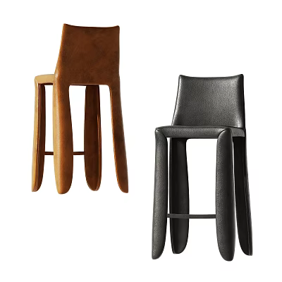 Modern Brown And Black Leather Bar Stools With Unique Leg Design For Contemporary Spaces 3d model