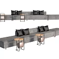 Gray Sectional Sofa With Black Pillows And Side Tables In Modern Style 3d model