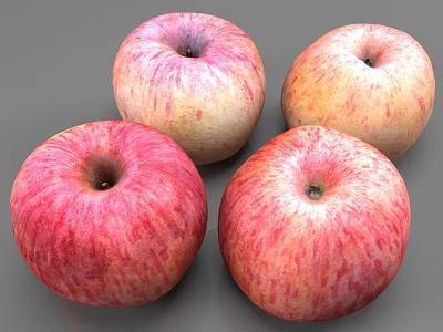 Fresh Red And Yellow Striped Apples Four Ripe Juicy Fruits On 3d model