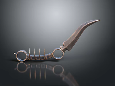 Sharp Curved Blade Weapon With Ringed Handle And Metallic Reflective Surface 3d model