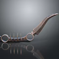 Sharp Curved Blade Weapon With Ringed Handle And Metallic Reflective Surface
