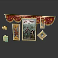 Gallyweed Themed Decorative Scene With Red Star Banner Posters Gift Box And Golden Accents