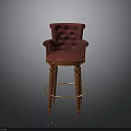 Elegant Red Velvet Tufted Bar Stool With Wooden Legs And Golden Ring