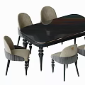 Elegant Modern Dining Table Set With Black Tabletop Copper Trim And Beige Upholstered Chairs 3d model