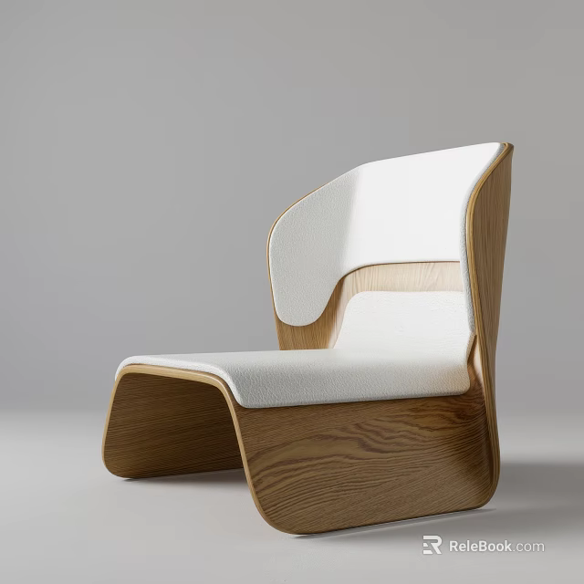 Comfortable Modern Leisure Chair With Wooden Frame And White Padded Seat 3d model 