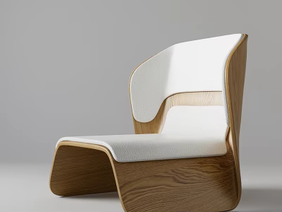 Comfortable Modern Leisure Chair With Wooden Frame And White Padded Seat 3d model