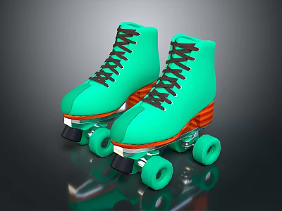 Green High Top Roller Skates With Black Laces And Green Wheels For Daily Use 3d model