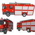 Red Functional Fire Trucks With Modern Design And Multiple Angles View 3d model