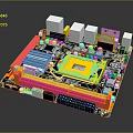 Modern Computer Motherboard With CPU Socket Heat Sinks And RAM Slots 3d model