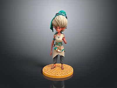 3D Character Model With Green Headscarf White Top And Textured Yellow Base 3d model