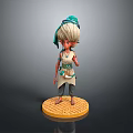 3D Character Model With Green Headscarf White Top And Textured Yellow Base
