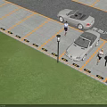 Parking Lot With White Mercedes Convertible Cars Yellow Lines And People In Formal Attire