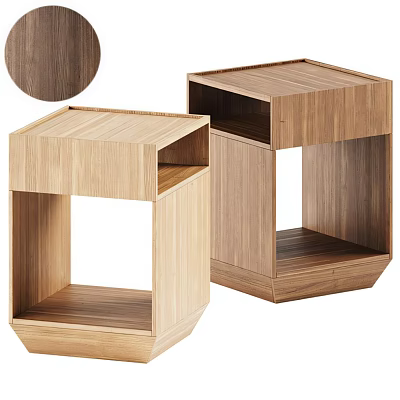 Modern Wooden Nightstands with Light and Dark Wood Tones and Open Shelf Storage Design 3d model