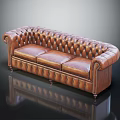 Brown Leather Three-Seater Sofa With Tufted Back Rolled Arms And Wooden Legs