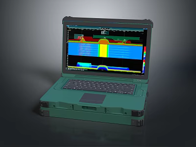 Rugged Green Industrial Laptop Showing Colorful Technical Data Charts On Screen 3d model
