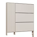 Beige Modern Functional Storage Cabinet With Ribbed Design Drawers And Open Compartment