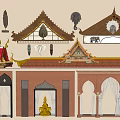 Traditional Architectural Components Featuring Ornate Roofs Carved Doorways And Decorative Elements