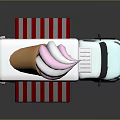 Light Blue Ice Cream Truck Featuring Large Pink And White Cone Red White Striped Awning