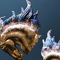 Decorative Ornament Set With Mythical Creature Sculptures Gold Silver Blue Accents And Black White Pedestals
