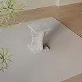 Modern White Marble Side Table On Light Carpet With Green Plant Accent 3d model