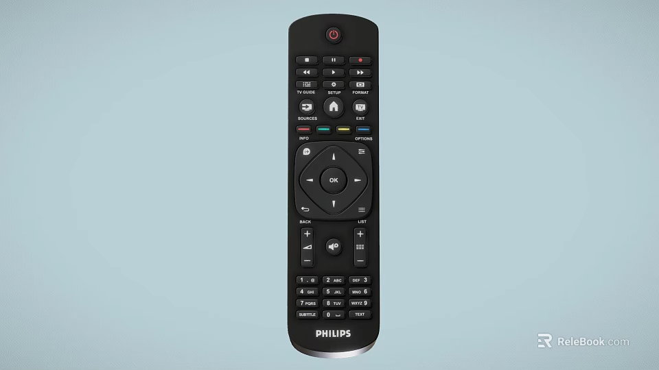Philips TV Remote Control With Black Design And Multiple Function Buttons 3d model 