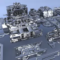 Detailed Metal City Model with 3D Architectural Structures and Urban Layout