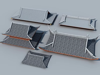 Traditional Chinese Architectural Roof Components With Multiple Tile Styles And Eave Details 3d model