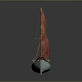 Traditional Chinese Sailing Boat Model With Red Sails And Wooden Masts