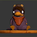 Purple Cartoon Character With Gear Hat Red Scarf Orange Feet On Octagonal Base