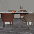 Modern Dining Table Set With Marble Top Brown Beige Chairs Metal Legs And Potted Plant