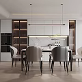 Modern Dining Room Interior Design With Marble Table Pendant Lights And Chairs 3d model