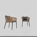 Stylish Modern Rattan Leisure Chairs Set Of Two With Black Legs And Gray Cushions