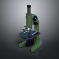 Green Household Microscope With Black Base Adjustable Stage And Blue Light 3d model