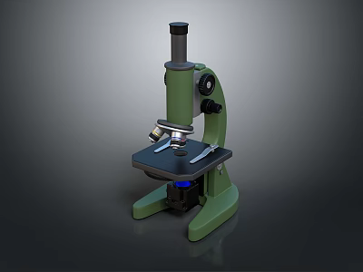 Green Household Microscope With Black Base Adjustable Stage And Blue Light 3d model