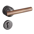 Modern Wooden Lever Door Handle with Brass Base and Keyhole Lock Design