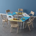 Kids Hexagonal Table and Chair Set With Colorful Tabletop and Six Chairs