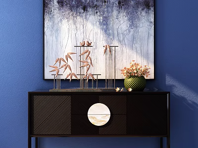 Modern Entryway Console Table With Abstract Painting And Metal Decorative Vase 3d model