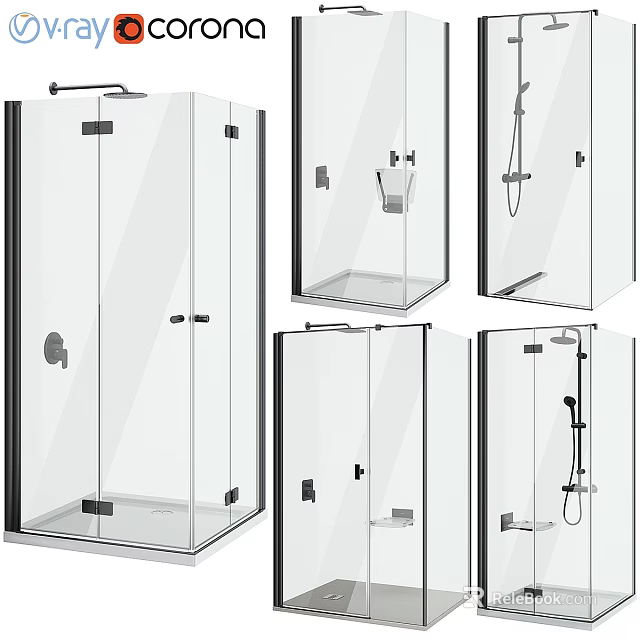 Modern Glass Shower Sauna Enclosures With Various Door Designs And Shower Systems 3d model 