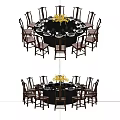 Classic Round Dining Table Set With Multiple Chairs And Golden Center Decoration 3d model