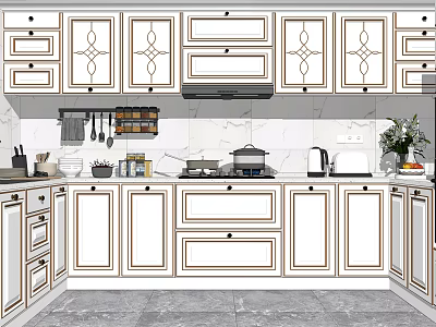 Modern Kitchen Interior With White Cabinets And Elegant Marble Countertop 3d model
