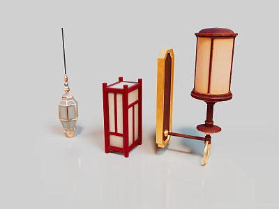 Traditional Decorative Lanterns In Red White Gold With Hanging And Tabletop Styles 3d model