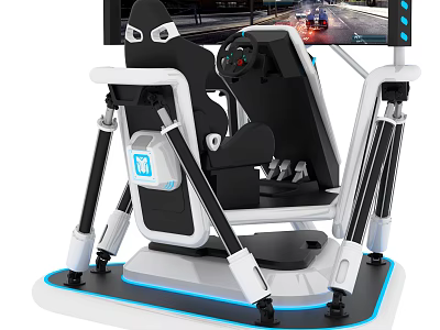 Professional Racing Simulator Setup With Adjustable Seat Steering Wheel And Display Screens 3d model
