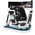 Professional Racing Simulator Setup With Adjustable Seat Steering Wheel And Display Screens