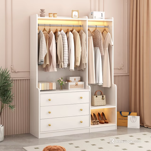 Clothes Hangers In Bedroom Wardrobe With Hanging Clothes And Storage 3d model 
