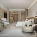 Modern Hotel Room Interior Featuring Twin Beds Sofa Wooden Accents And Minimalist Design