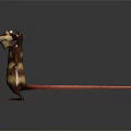 Cartoon Standing Rodent With Striped Body Pink Nose Pink Tail And Reflection On Black Background